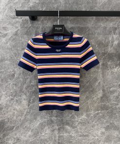 ZT60533 Prada 25Ss Early Spring New Color Striped Knitted Short Sleeve Top 丨 Developed And Prod 3032f3pl