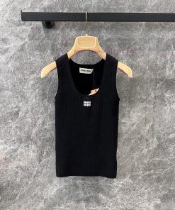 ZT60557 Miumi * 25Ss Early Spring New Color Contrast Logo Decorative Sleeveless U-neck Knitted wuiau9aa