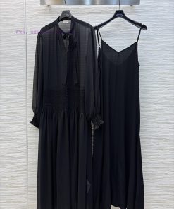 CL76081 YSLouis Vuitton 25 Spring/Summer New Collection Stand Up Collar And Ribbon Dress With O ceqi6kxl