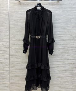 CL76082 Dior 25 Spring/Summer New Collection Earwood Collar Dress With Black Fungal Lace Design 4ei4b6ff