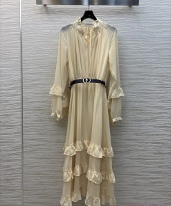 CL76082 Dior 25 Spring/Summer New Collection Earwood Collar Dress With Black Fungal Lace Design zty9z9rq