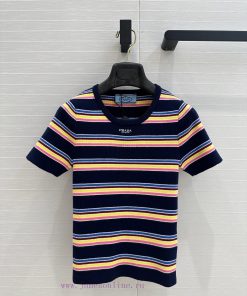 ️ High End BT76089 Pra * 25 Early Spring New Product Five Color Striped Short Sleeved Knitted T 24kv77or