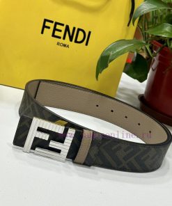 FENDI's dual ring front and back waist belt with FF nail buckle, brown Cuoio Romano leather 4undlzho