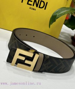 FENDI's dual ring front and back waist belt with FF nail buckle, brown Cuoio Romano leather y93kpx4t