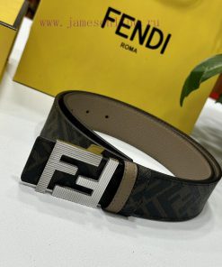 FENDI's dual ring front and back waist belt with FF nail buckle, brown Cuoio Romano leather r1m39dai