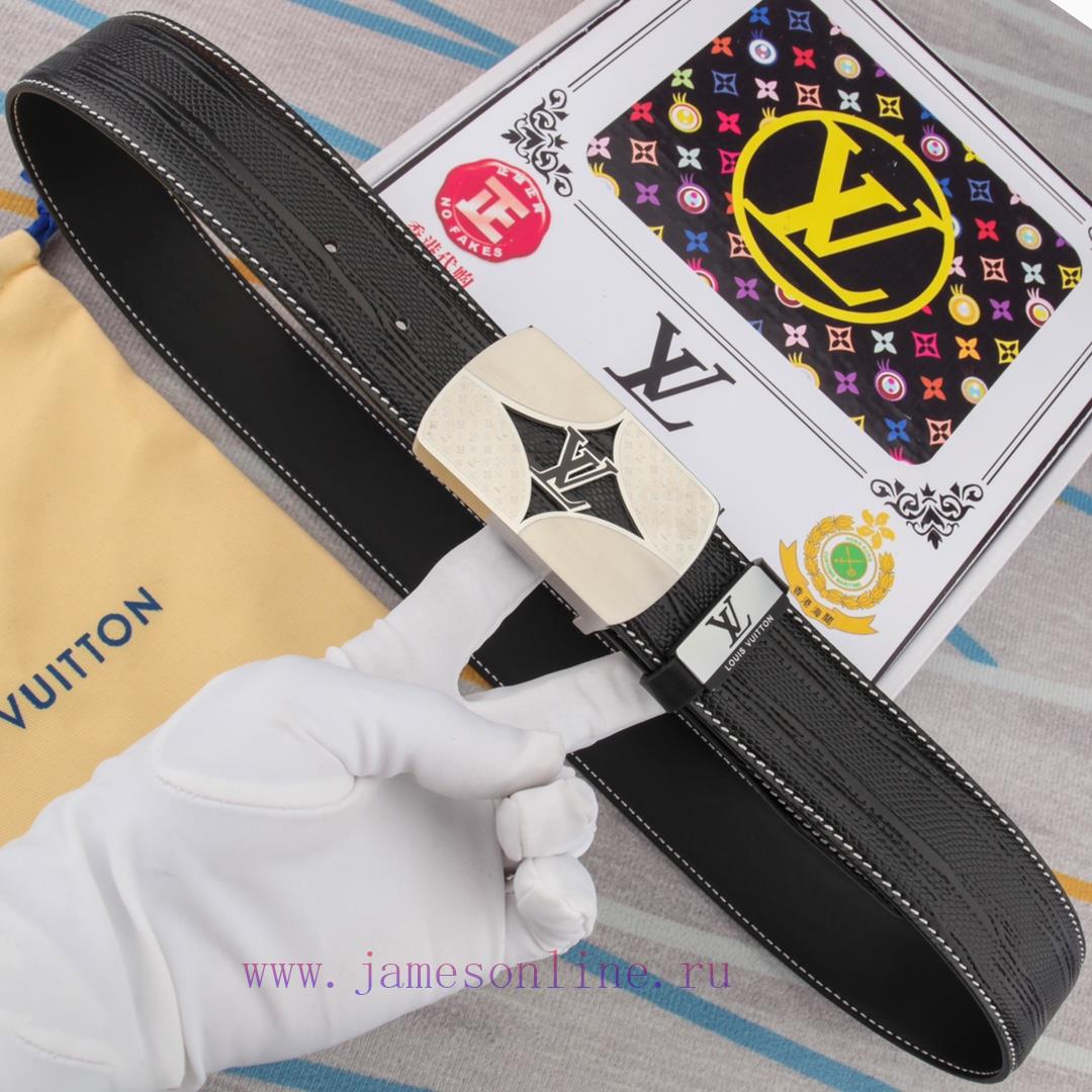 Belt and belt LV Louis Vuitton leather beltMen's belt material: 100% head layer cowhide belt opre09mu - Image 3