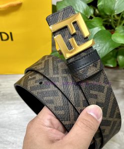 FENDI 3.5CM wide double ring front and back waist belt with FF nail buckle black Cuoio Roman vb5d8p6l