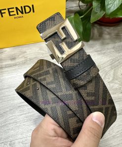 FENDI 3.5CM wide double ring front and back waist belt with FF nail buckle black Cuoio Roman sbwzsfkg