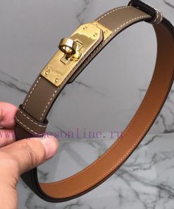 Herm è s Women's Belt with Small Leather Plated Palladium Buckle 1.8cm Width H069853CKR2 H B pkyxlp9y