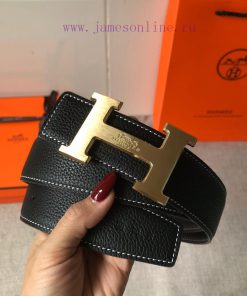 P Hermes Men's BoutiquePure steel dual color original belt buckle&lychee pattern double-side hqb53u0v