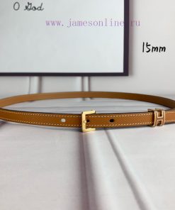 Herm è s women's needle buckle belt imported top layer cowhide, earthy yellow palm pattern s ct1n0uy0