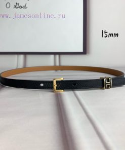 Herm è s Women's Needle Buckle Belt Imported Head Layer Leather Black Palm Pattern Face with pojrytc4