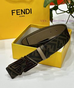 FENDI's dual ring front and back waist belt with FF nail buckle, brown Cuoio Romano leather 7pghcsxi