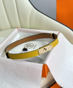 Hermes Women's BeltFull set of 1.8mm women's Kelly original imported leather K gold/platinum eako8e9n