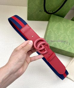 Width 4.0cm GUCCI classic canvas woven belt with woven leather edges and double G-buckles, p lamuwsxh