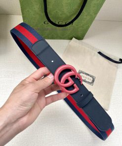 Width 4.0cm GUCCI classic canvas woven belt with woven leather edges and double G-buckles, p mzv7va9i