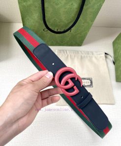Width 4.0cm GUCCI classic canvas woven belt with woven leather edges and double G-buckles, p 8uydioqj