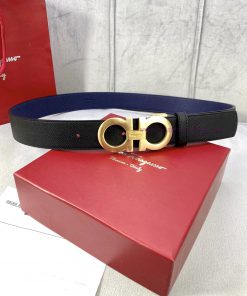 3.5cm wide Ferragamo double-sided head layer cowhide belt, equipped with silver/gold/gun met 186393vd