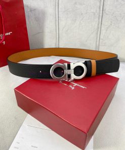 3.5cm wide Ferragamo double-sided head layer cowhide belt, equipped with silver/gold/gun met ebuhzuyp