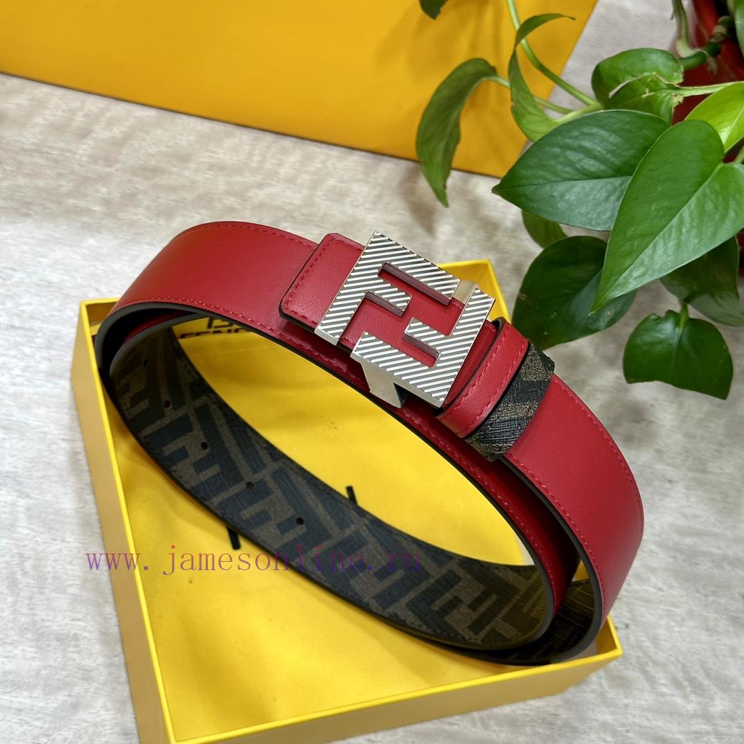 FENDI style, width 4.0CM, double ring front and back waist belt with F button buckle, big re u0vkbj19 - Image 2
