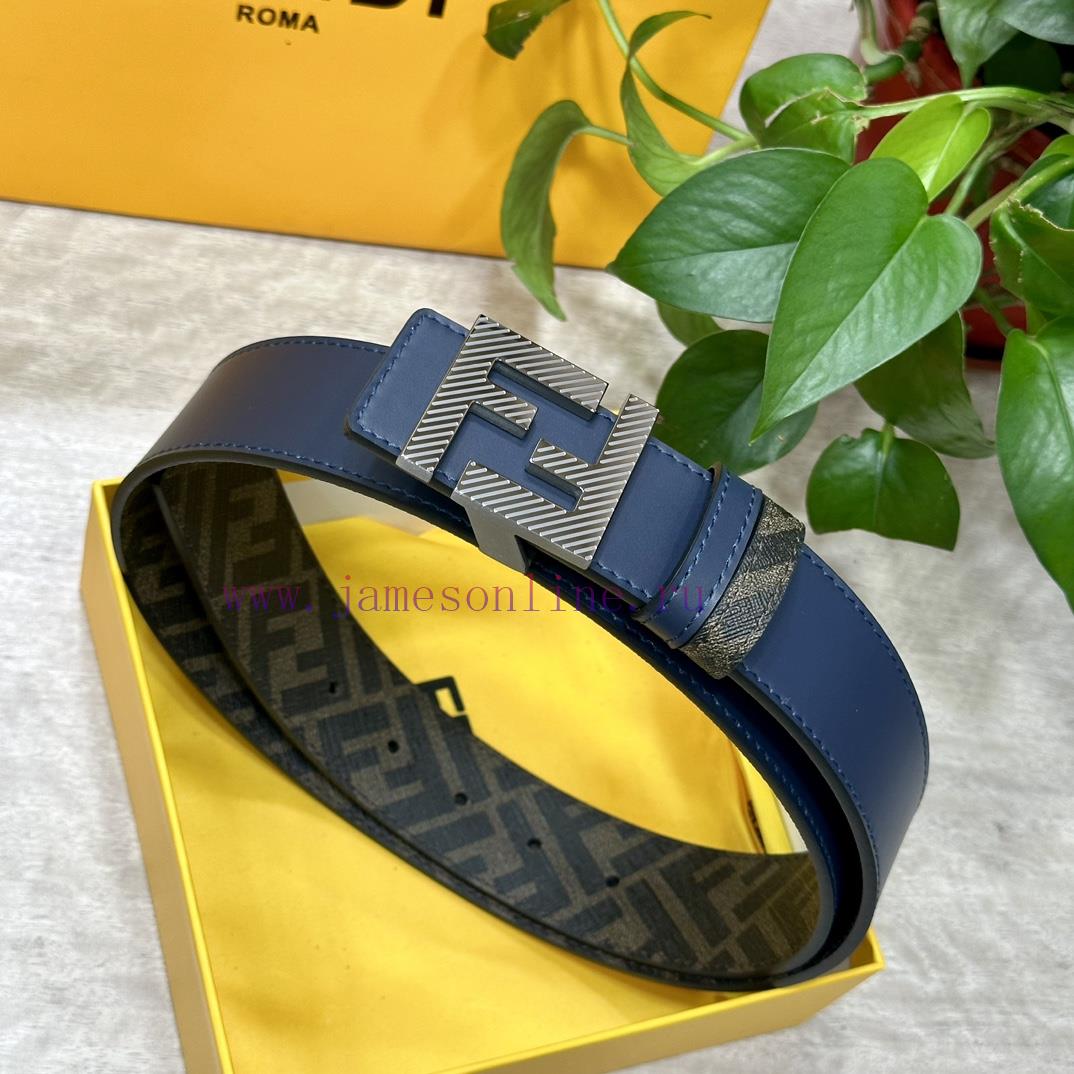 FENDI style, width 4.0CM, double ring front and back waist belt with F button buckle, blue c k620sb3h