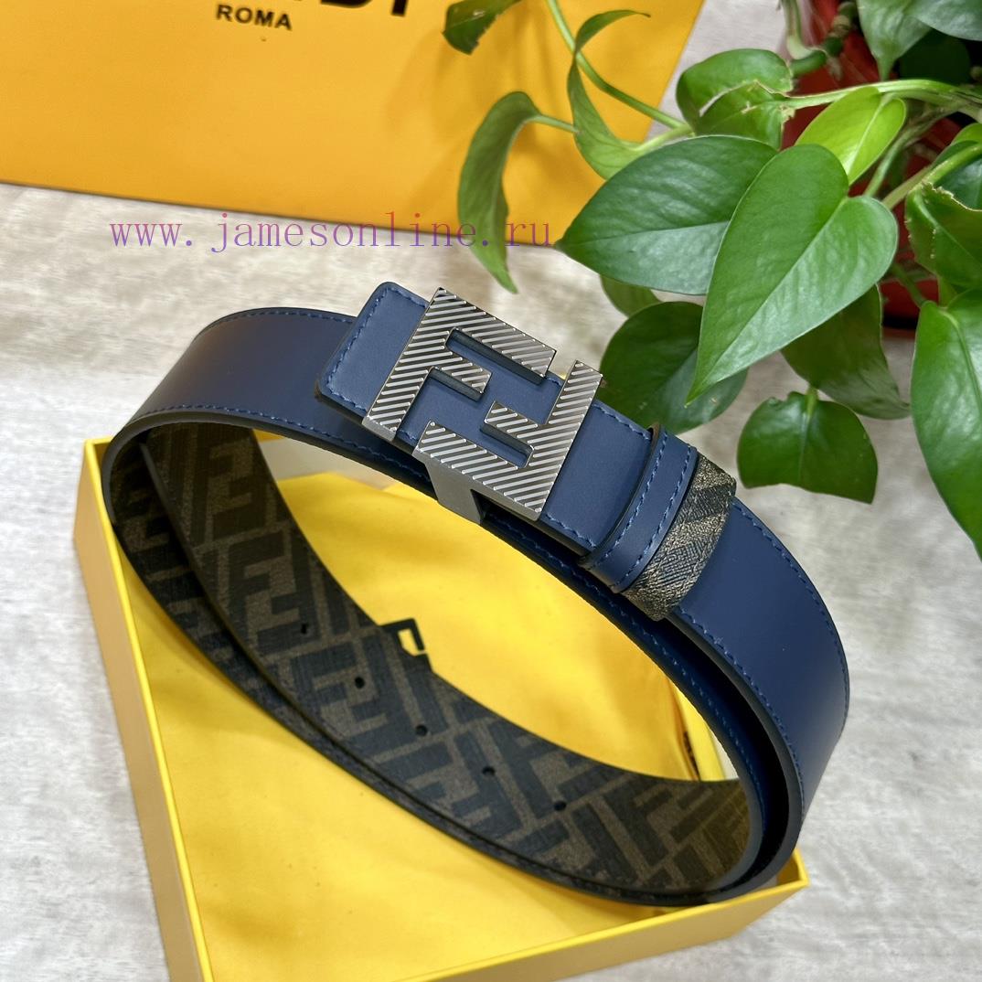 FENDI style, width 4.0CM, double ring front and back waist belt with F button buckle, blue c k620sb3h - Image 2