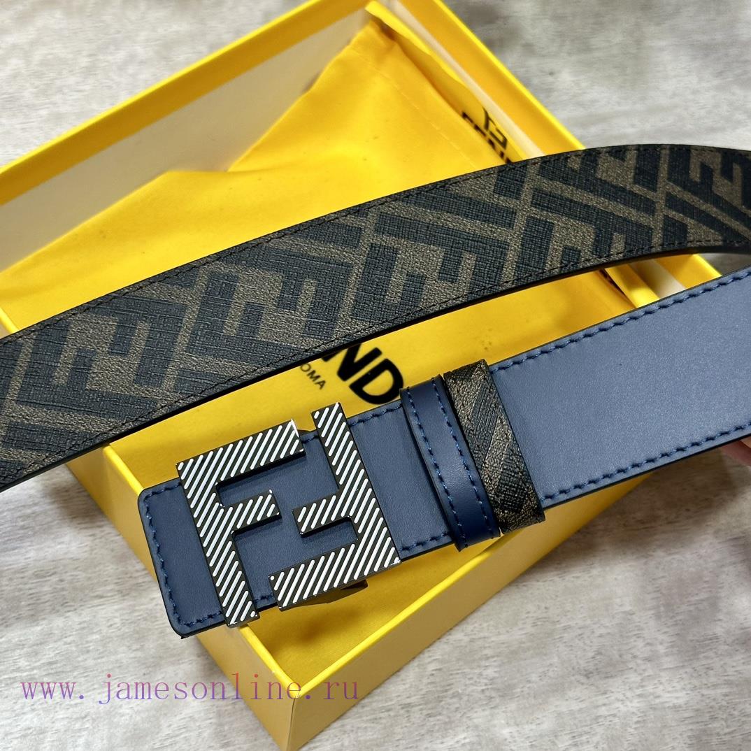 FENDI style, width 4.0CM, double ring front and back waist belt with F button buckle, blue c k620sb3h - Image 3