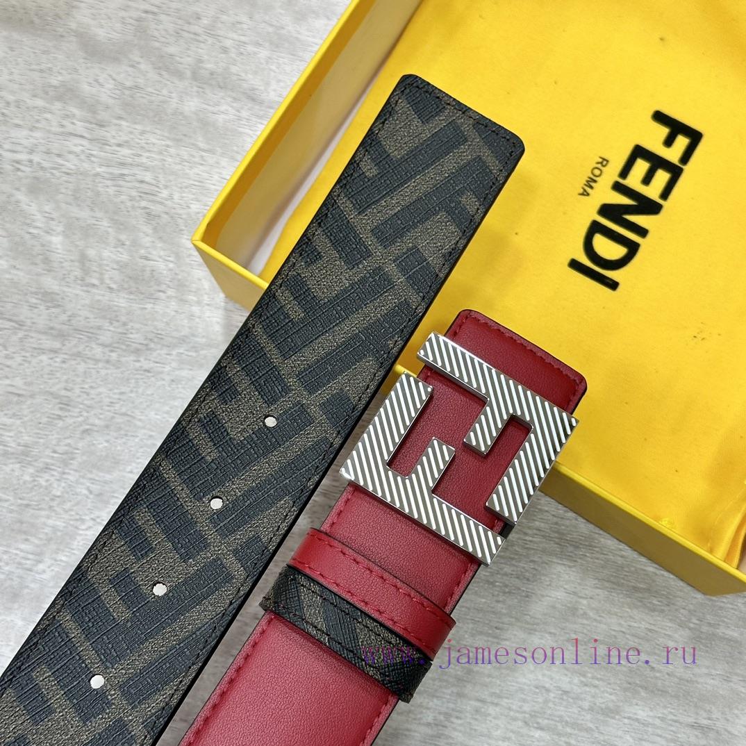 FENDI style, width 4.0CM, double ring front and back waist belt with F button buckle, big re u0vkbj19 - Image 8
