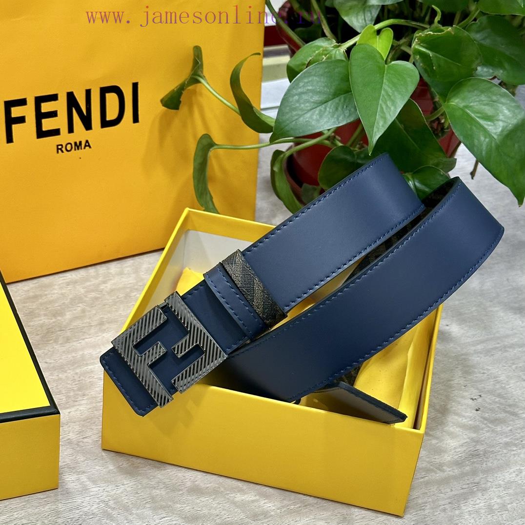 FENDI style, width 4.0CM, double ring front and back waist belt with F button buckle, blue c k620sb3h - Image 5