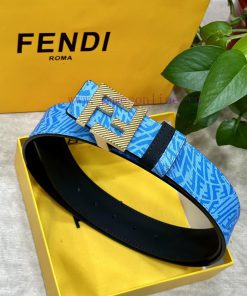 FENDL original custom sky blue FF Vertigo pattern leather with FF nail steel buckle, 40MM wi sa015paa
