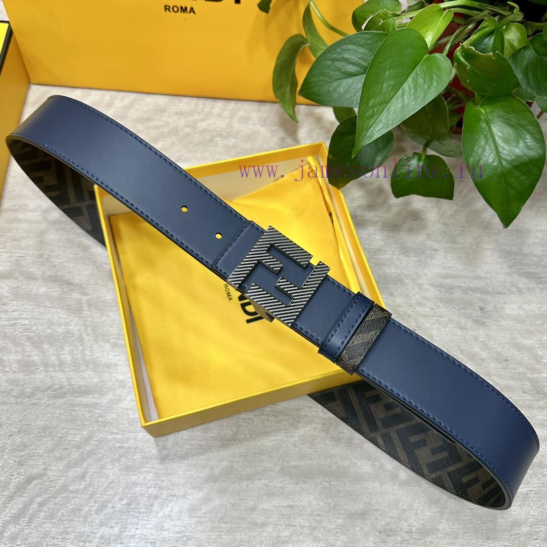 FENDI style, width 4.0CM, double ring front and back waist belt with F button buckle, blue c k620sb3h - Image 7