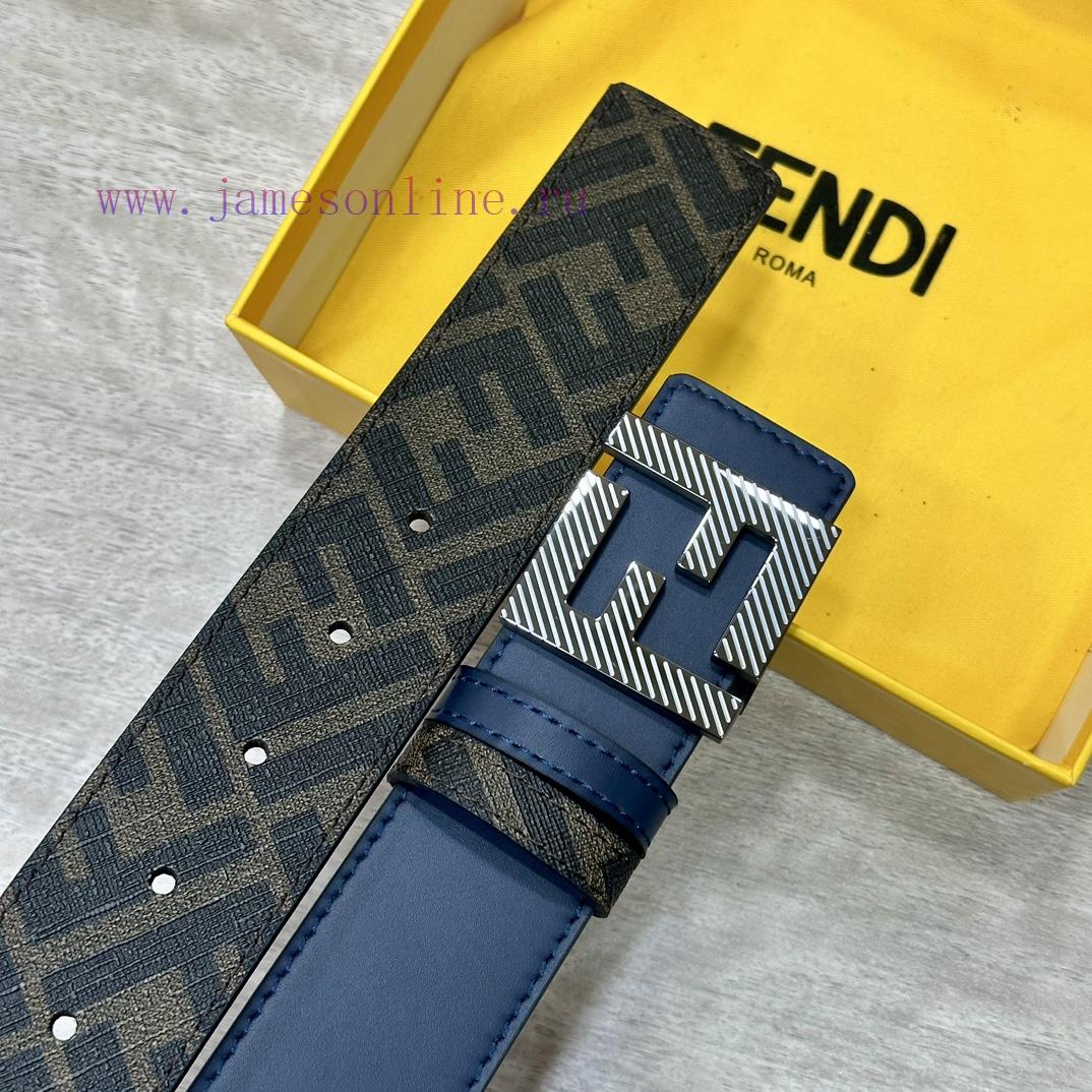 FENDI style, width 4.0CM, double ring front and back waist belt with F button buckle, blue c k620sb3h - Image 8