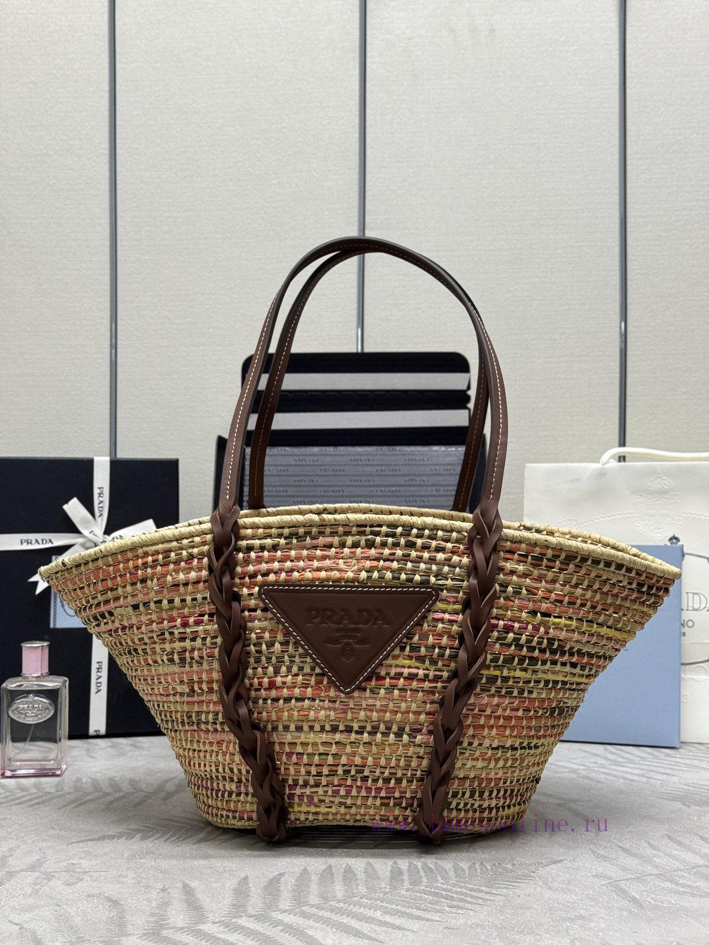 1BG312 grass woven vegetable basket, made of pure natural Lafite grass and paired with brownjjlwyqoq - Image 2