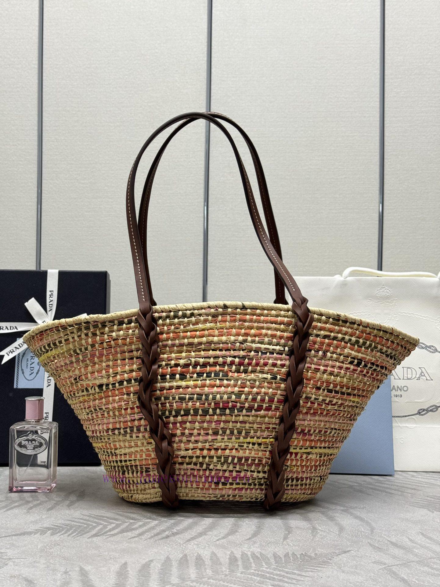 1BG312 grass woven vegetable basket, made of pure natural Lafite grass and paired with brownjjlwyqoq - Image 4