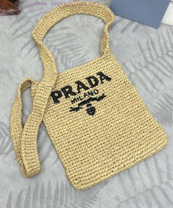 Prada's new Lafite straw woven tote, thin shoulder strap crossbody bag 1BG184, apricot color9gm3hbq0