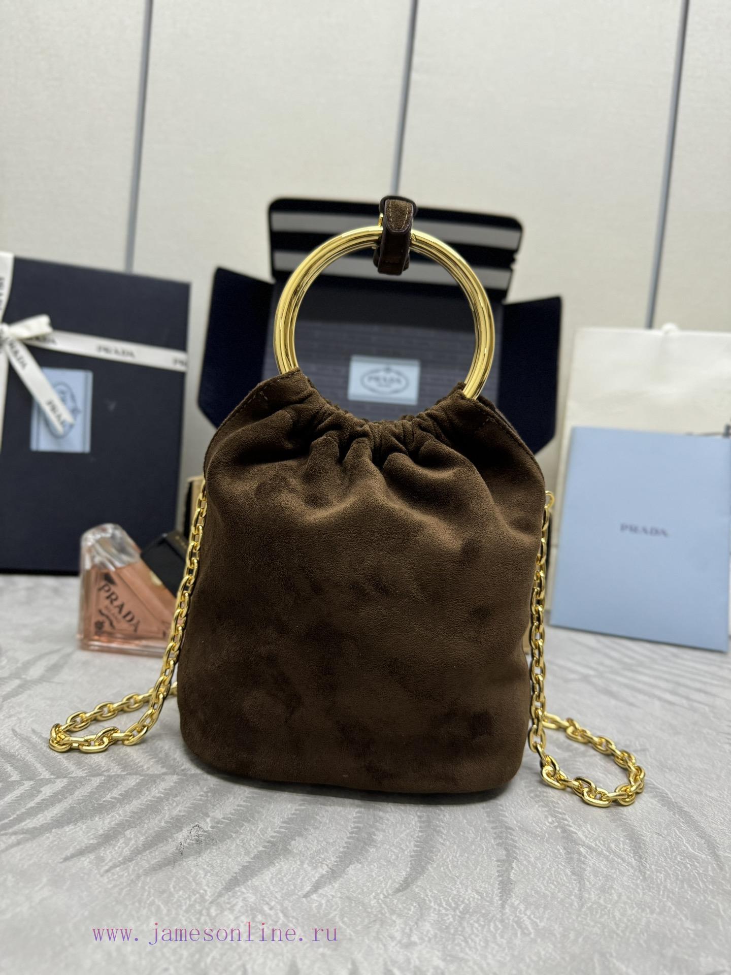 , (Paired version full package, customized), new bucket bag 1BC227 suede brownThis mini buckubw6u186 - Image 3