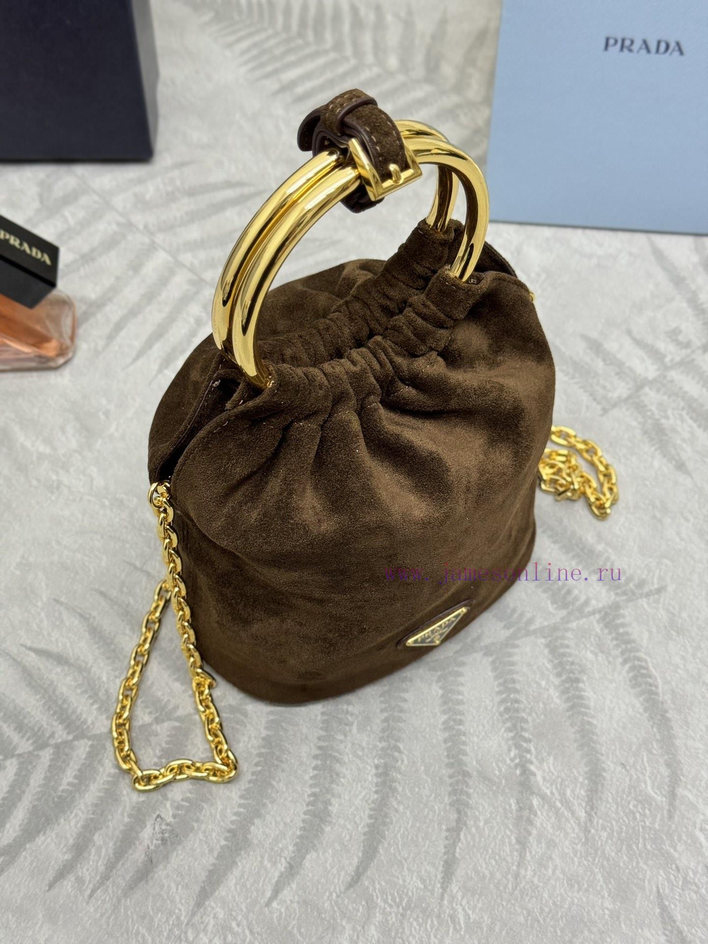 , (Paired version full package, customized), new bucket bag 1BC227 suede brownThis mini buckubw6u186 - Image 5