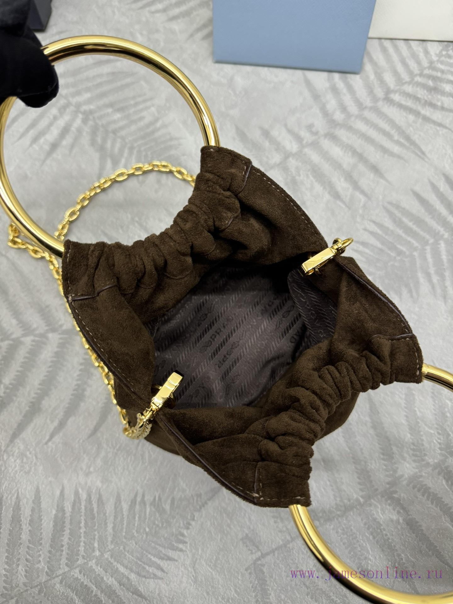 , (Paired version full package, customized), new bucket bag 1BC227 suede brownThis mini buckubw6u186 - Image 9