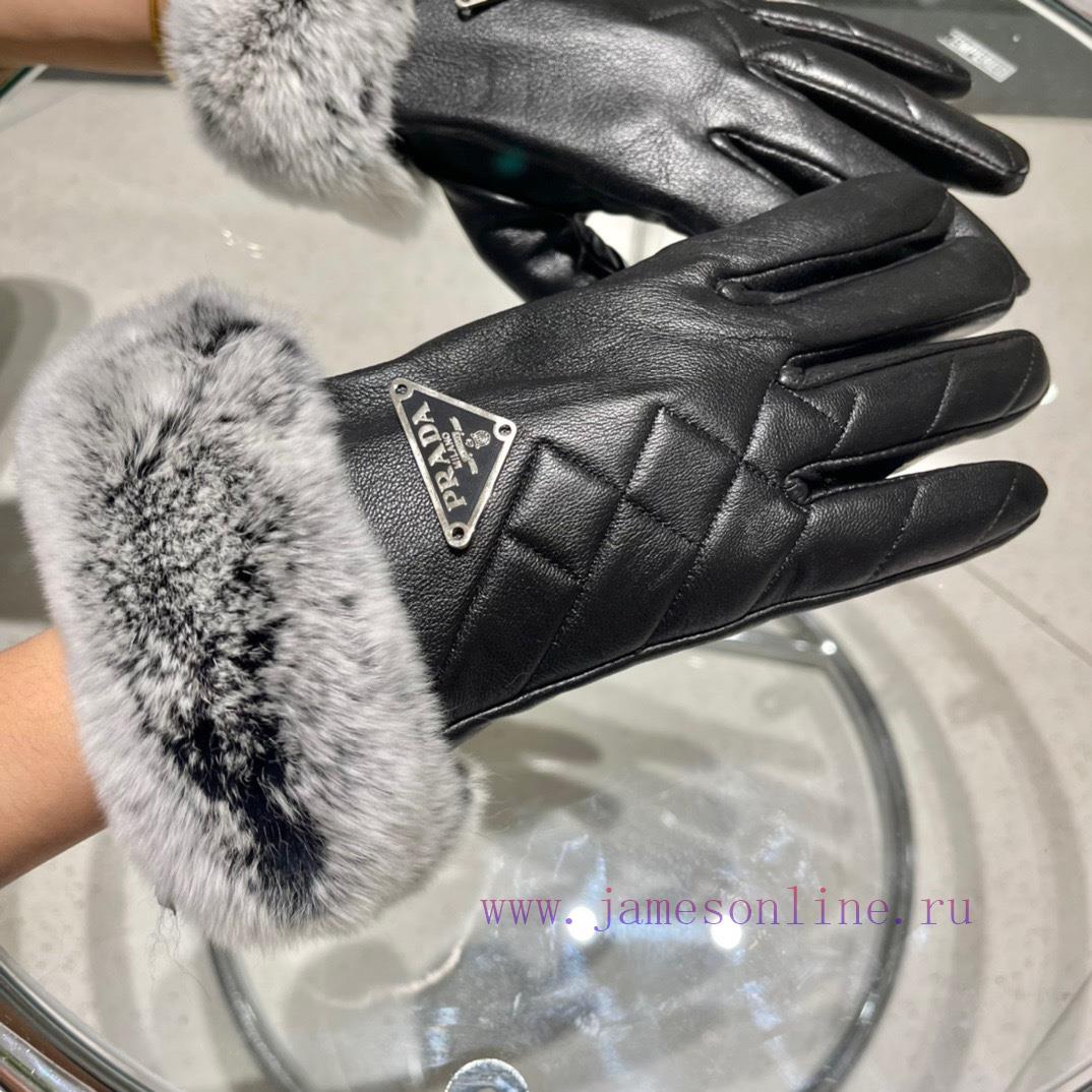 RADA Prada 2023 🧤 Autumn and winter big H lazy rabbit fur sheepskin gloves with mobile phone2eegtv1r