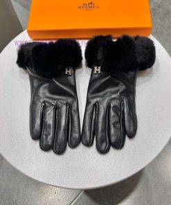 Hermes HERMEL's new 2023 autumn and winter lazy rabbit fur sheepskin gloves with a touch scrsvs0rypj
