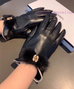 BatchChanel 2023 autumn/winter mink fur bow sheepskin gloves for mobile phone touch screen, 07285j6b