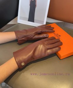 Hermes sheepskin gloves, fashionable gloves, warm interior for autumn and winter, classic anqej0khut