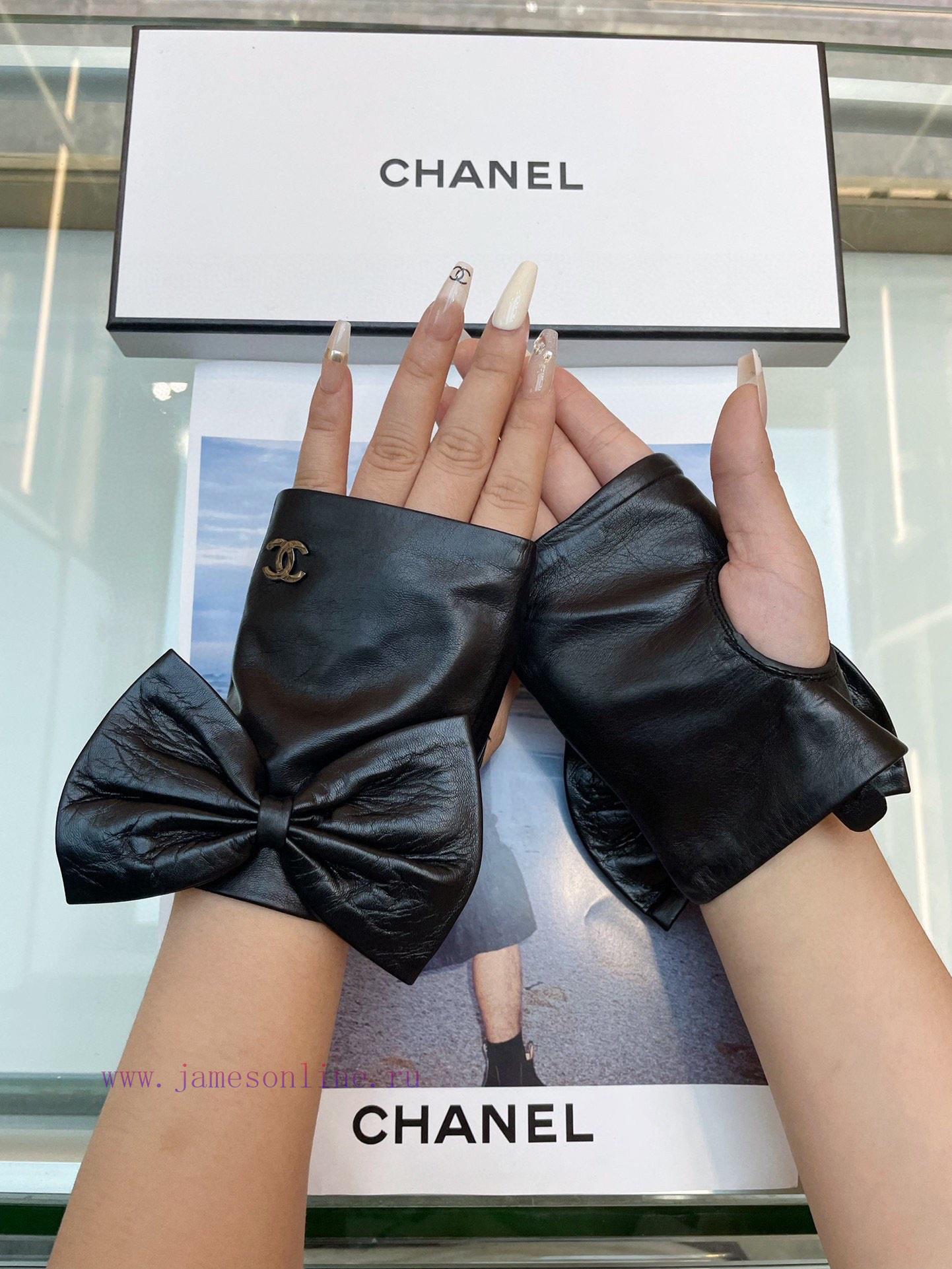 ‼ Chanel large bow, Chanel European new top women's high-end half finger gloves, 100% selefdlw2ku0 - Image 6