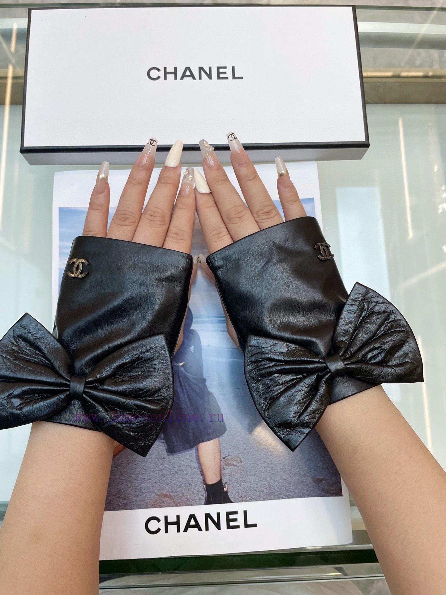 ‼ Chanel large bow, Chanel European new top women's high-end half finger gloves, 100% selefdlw2ku0 - Image 8