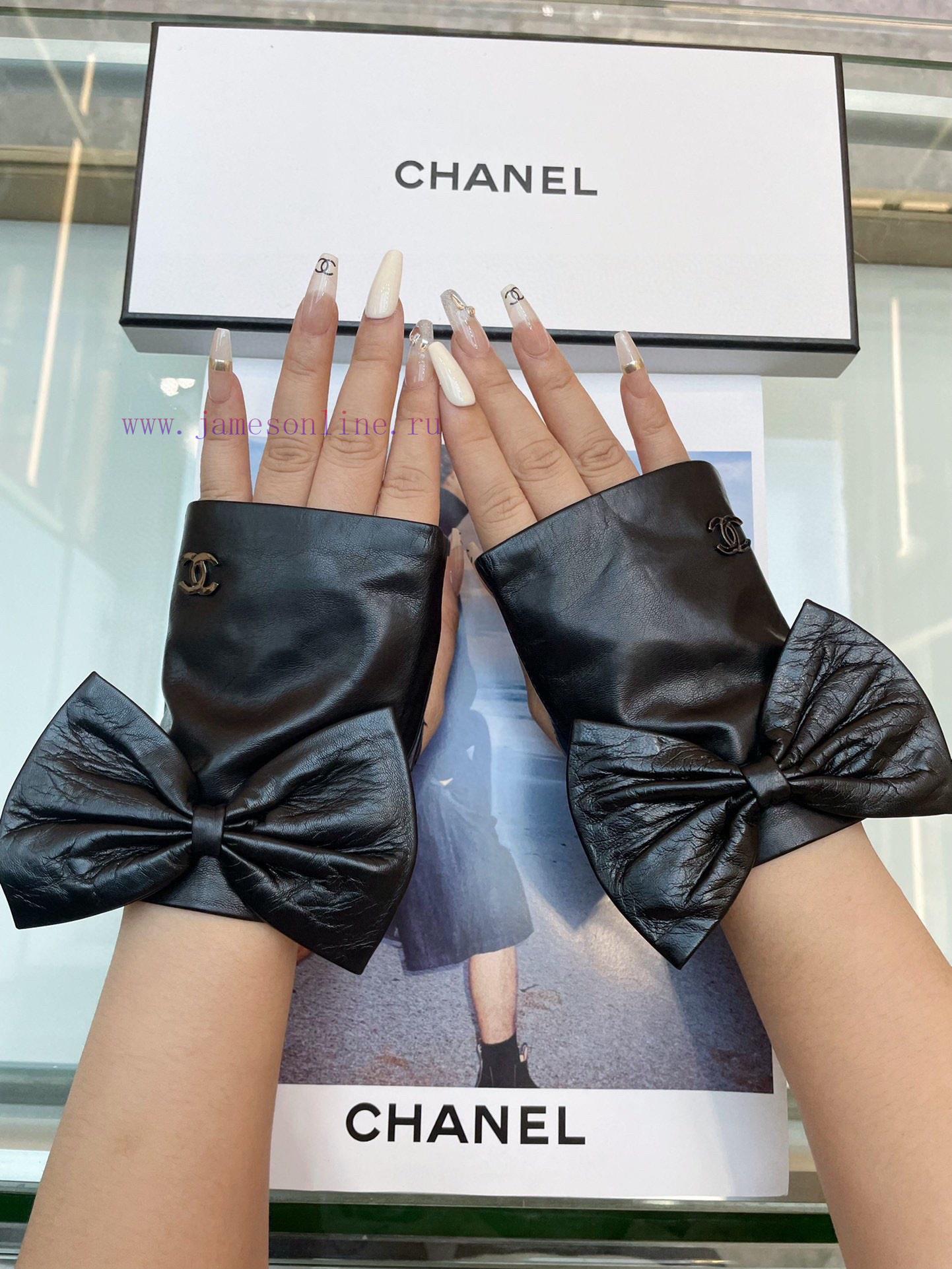 ‼ Chanel large bow, Chanel European new top women's high-end half finger gloves, 100% selefdlw2ku0 - Image 9