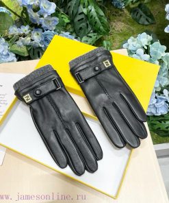 The Fendi FENDI2024 autumn and winter sheepskin embroidered gloves with packaging for women'9cg3x3ct