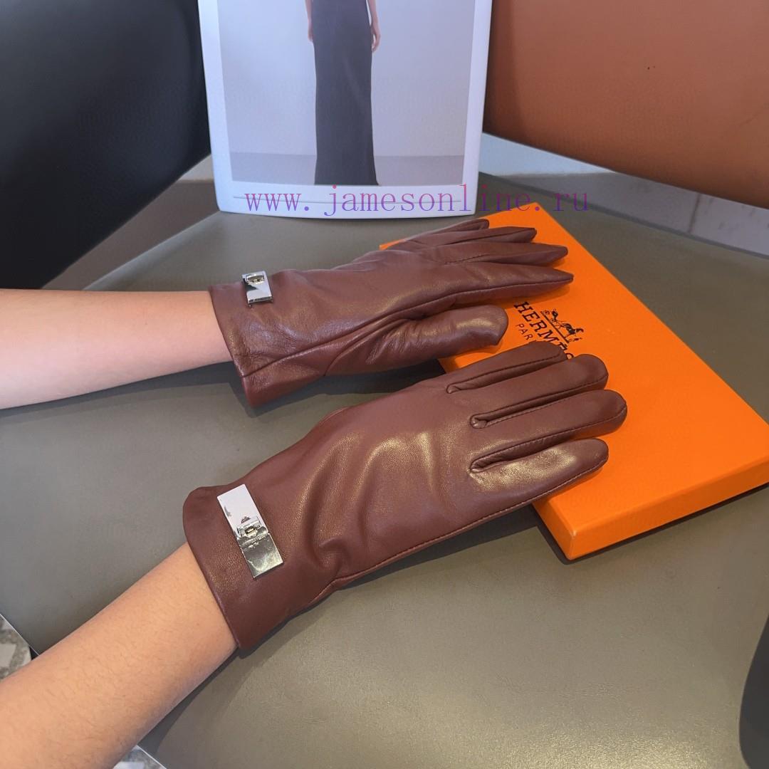 Hermes sheepskin gloves, fashionable gloves, warm interior for autumn and winter, classic ani6ystawq - Image 2