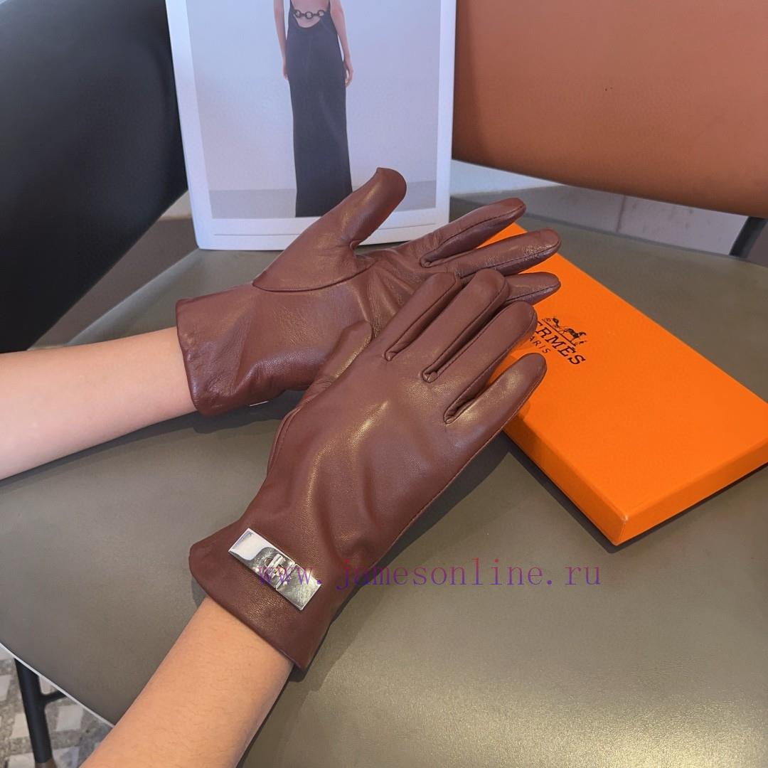 Hermes sheepskin gloves, fashionable gloves, warm interior for autumn and winter, classic ani6ystawq - Image 3