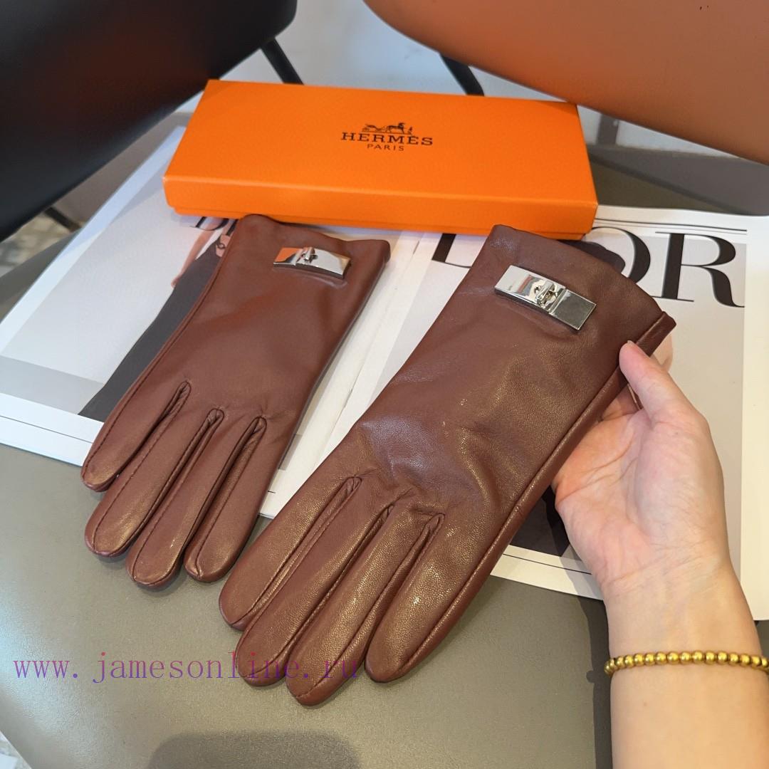 Hermes sheepskin gloves, fashionable gloves, warm interior for autumn and winter, classic ani6ystawq - Image 8