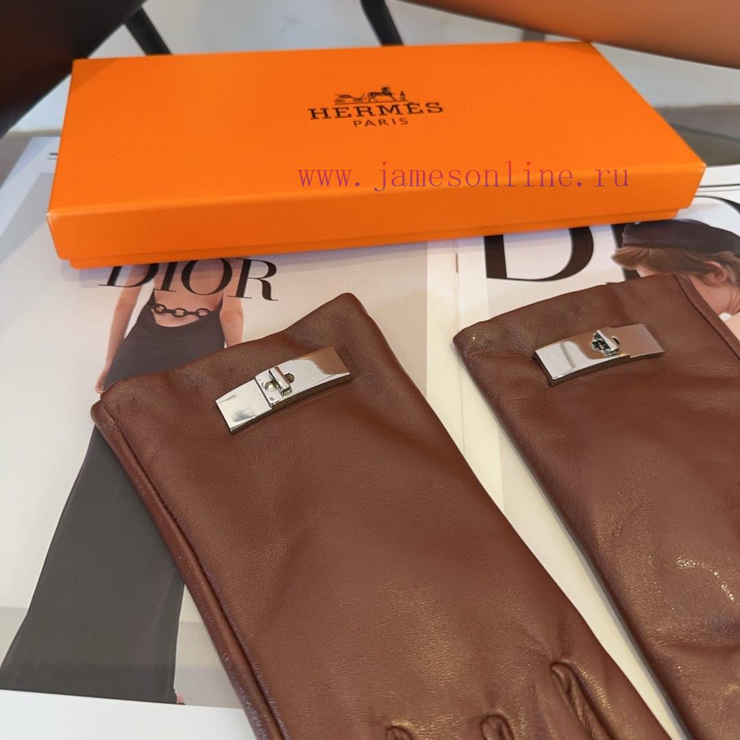 Hermes sheepskin gloves, fashionable gloves, warm interior for autumn and winter, classic ani6ystawq - Image 10